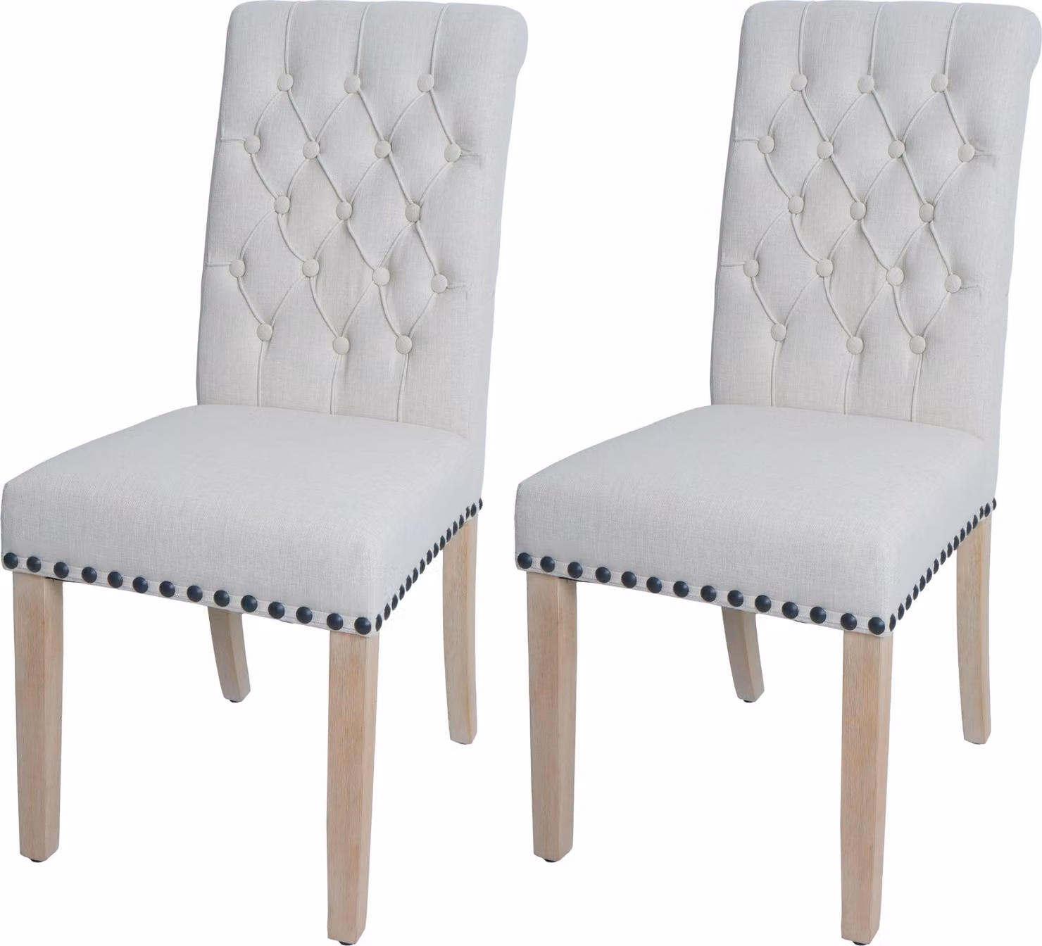 set di 2 sedie per sala da pranzo HWC-O66, sedia da cucina imbottita, Chesterfield rivetti tessuto/tessuto ~ bianco