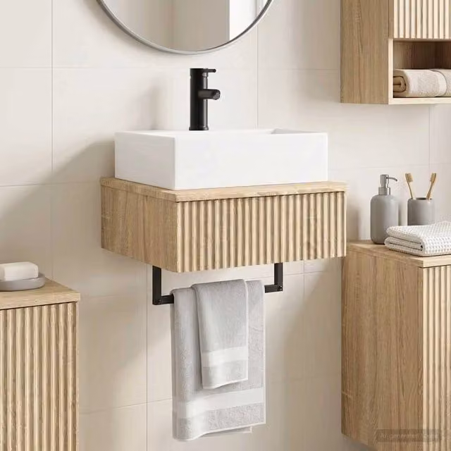 Lavabo da parete moderno vidaXL in legno color rovere con finitura opaca L: 40 cm, P: 41 cm, H: 39 cm – 1