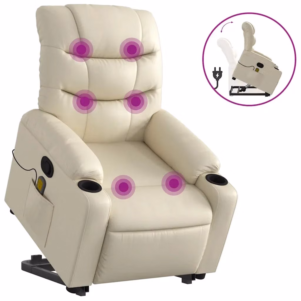 Poltrona Alzapersona Reclinabile con Assistenza Elettrica vidaXL in Similpelle Beige – 2