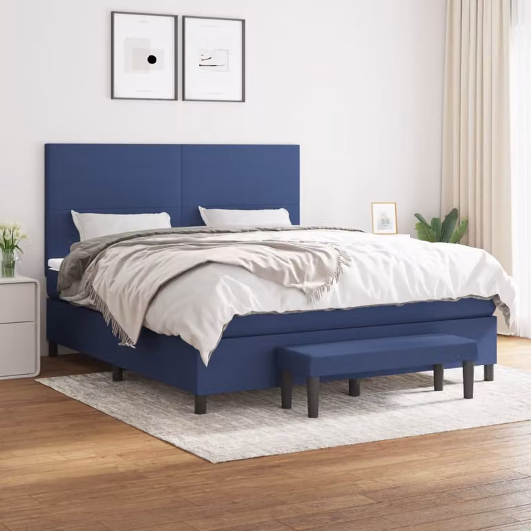 vidaXL Giroletto a Molle Ibrido con Materasso in Tessuto Blu e Bianco L/P: 180 x 200 cm