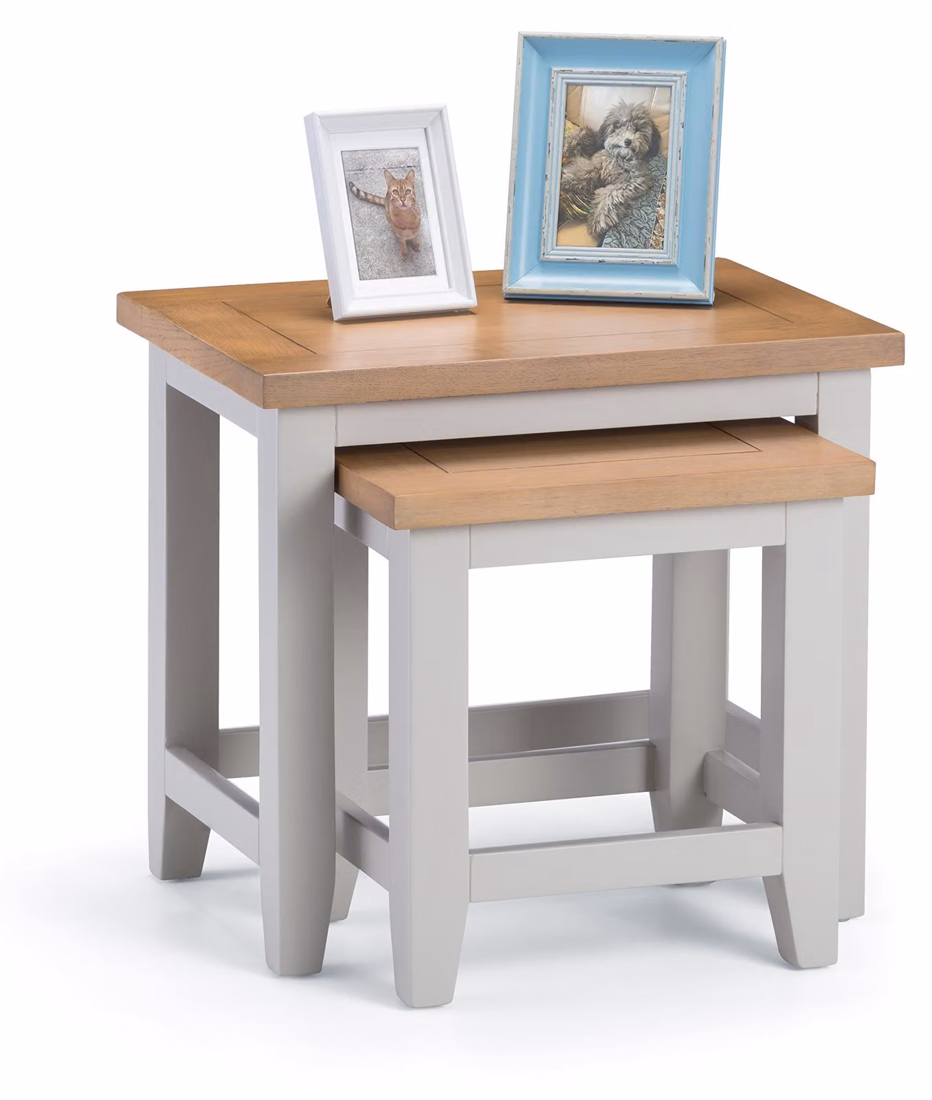 Tavolini laterali, set da 2, colore grigio/bianco "olifant", dimensioni 50x56x38 cm