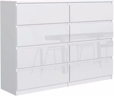 Comodino, 8 cassetti, bianco, 120 x 101 x 39 cm