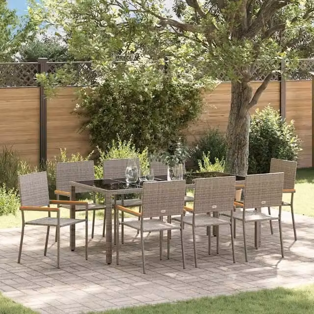 Set da Pranzo per Giardino 9 pz Grigio polyrattan 3365400