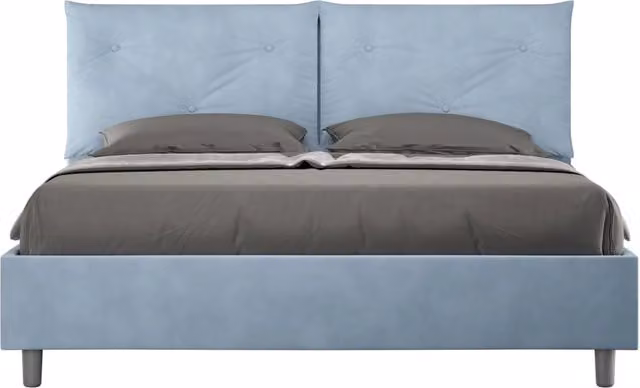 BS COM Letto queen size senza rete imbottito 150x210 microfibra azzurro Large