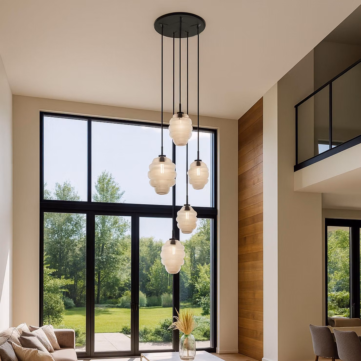 s.luce Echos gallery light 5 fiamme Ø 60cm baldacchino Ø 18/25cm marrone 5 fiamme ovale, allungato