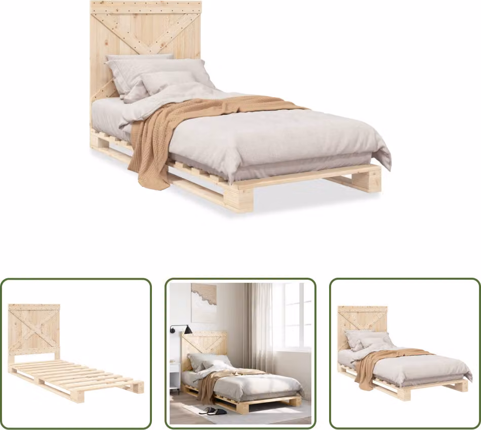 The Living Store Letto in legno massiccio con testiera 90x200 cm in pino
