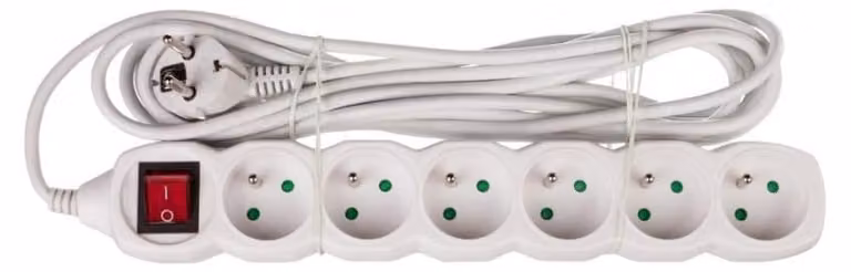 Cavo di prolunga con interruttore - 6 prese, 5 m, bianco 70812