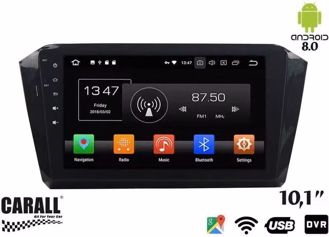 Autoradio Android Carall da 8,0 pollici per VW Passat 2016 con GPS, DVD, USB, SD, Wi-Fi e Bluetooth, Colore Nero – 1