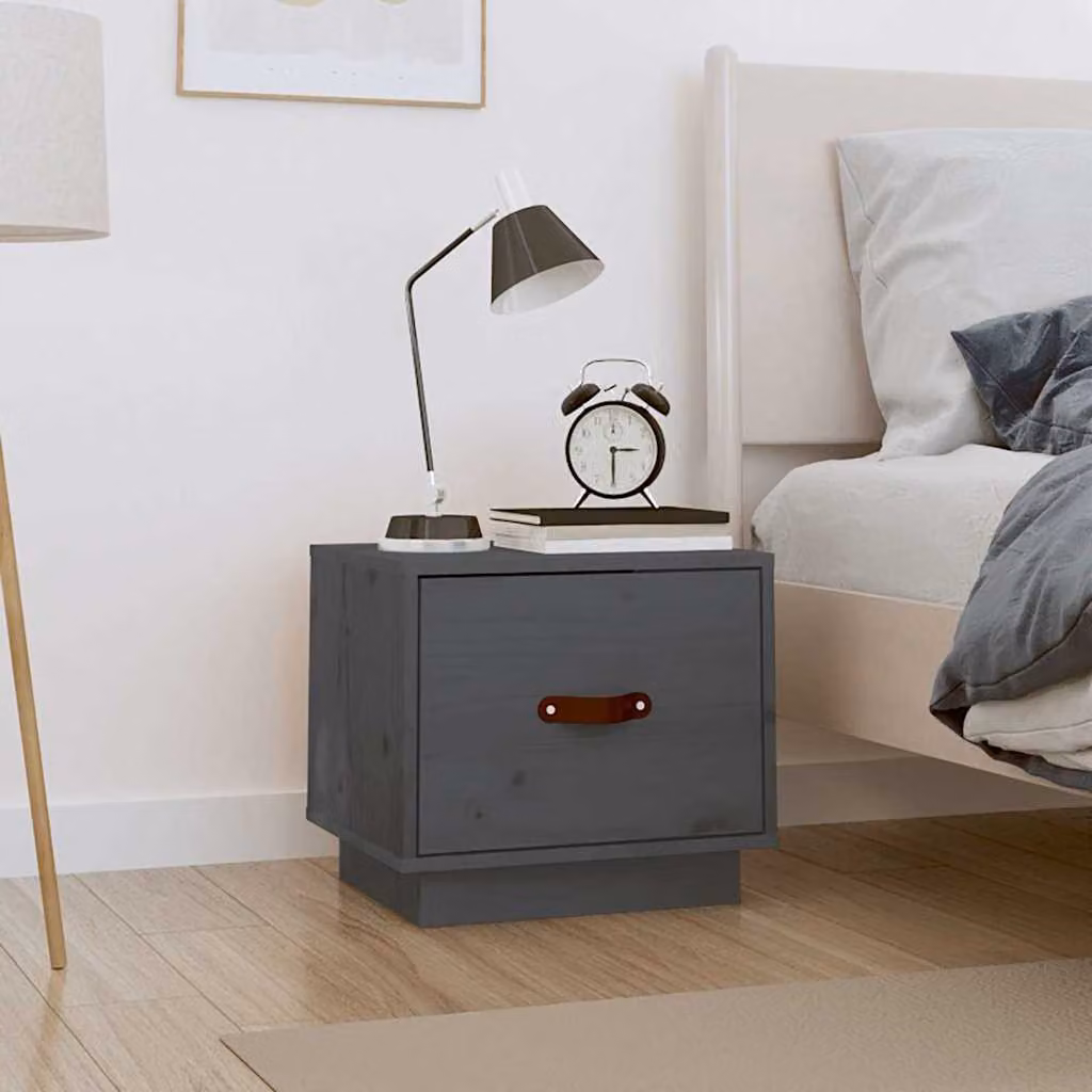 Comodino moderno vidaXL in legno di pino grigio L: 40 cm, P: 34 cm, H: 35 cm