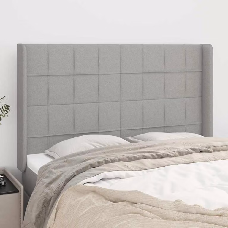 Testiera ad Orecchio vidaXL in Tessuto Grigio con Struttura in Legno L/P/H: 147 x 16 x 118/128 cm