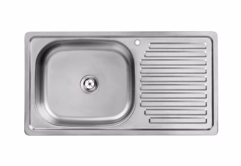 VBChome Lavello in acciaio inox 75 x 40 x 14 cm Lavello da cucina in acciaio inox liscio con foro per rubinetto Lavello sul lato destro Gocciolatoio di facile manutenzione Set di scarico Sifone