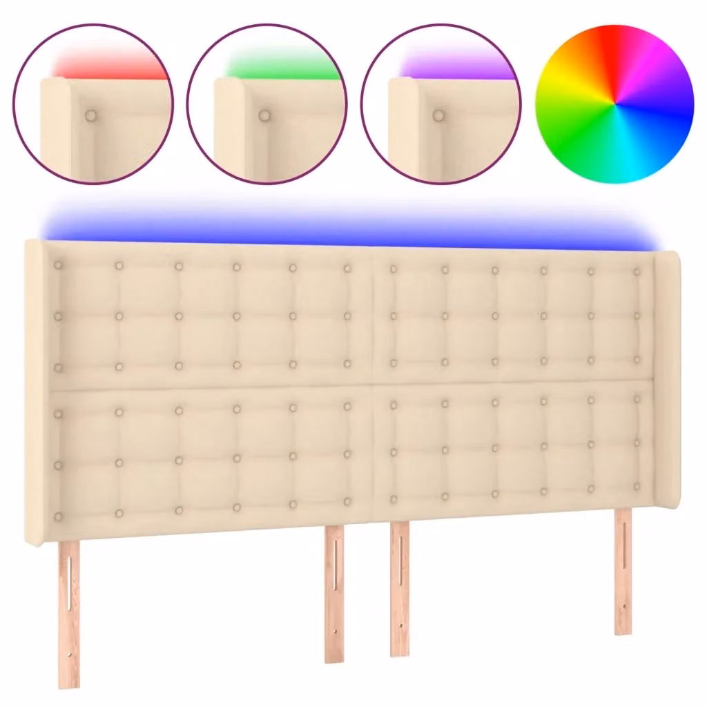 Testiera con LED e porta USB vidaXL in tessuto beige L: 163 cm, P: 16 cm, H: 118/128 cm – 2