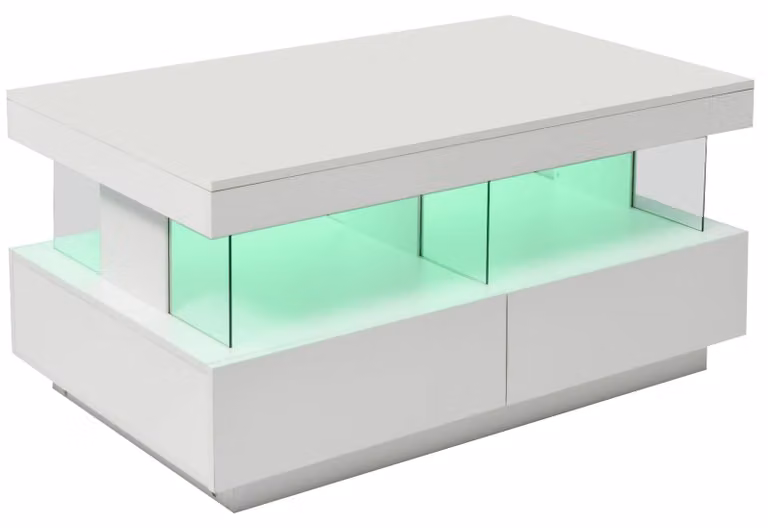 Tavolino da salotto - Tavolino di servizio - Tavolino da caffè - Tavolino basso - Tavolino per il soggiorno - Bianco lucido - Illuminazione a LED
