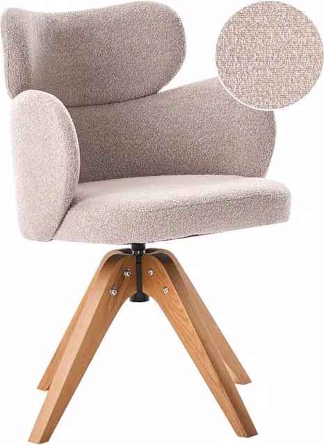 Sedia da pranzo girevole Beliani in stile scandinavo con schienale curvo in boucle beige e struttura in legno di quercia oliato L: 60 cm, P: 66 cm, H: 85 cm