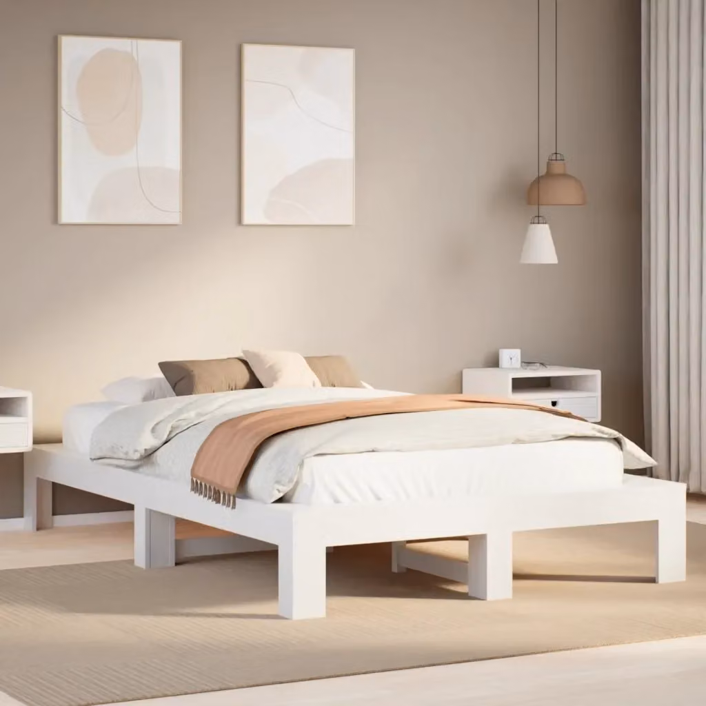 Letto matrimoniale in legno massello di pino bianco con doghe fisse e struttura rigida L/P/H: 120 x 200 x 141,5 cm – 2