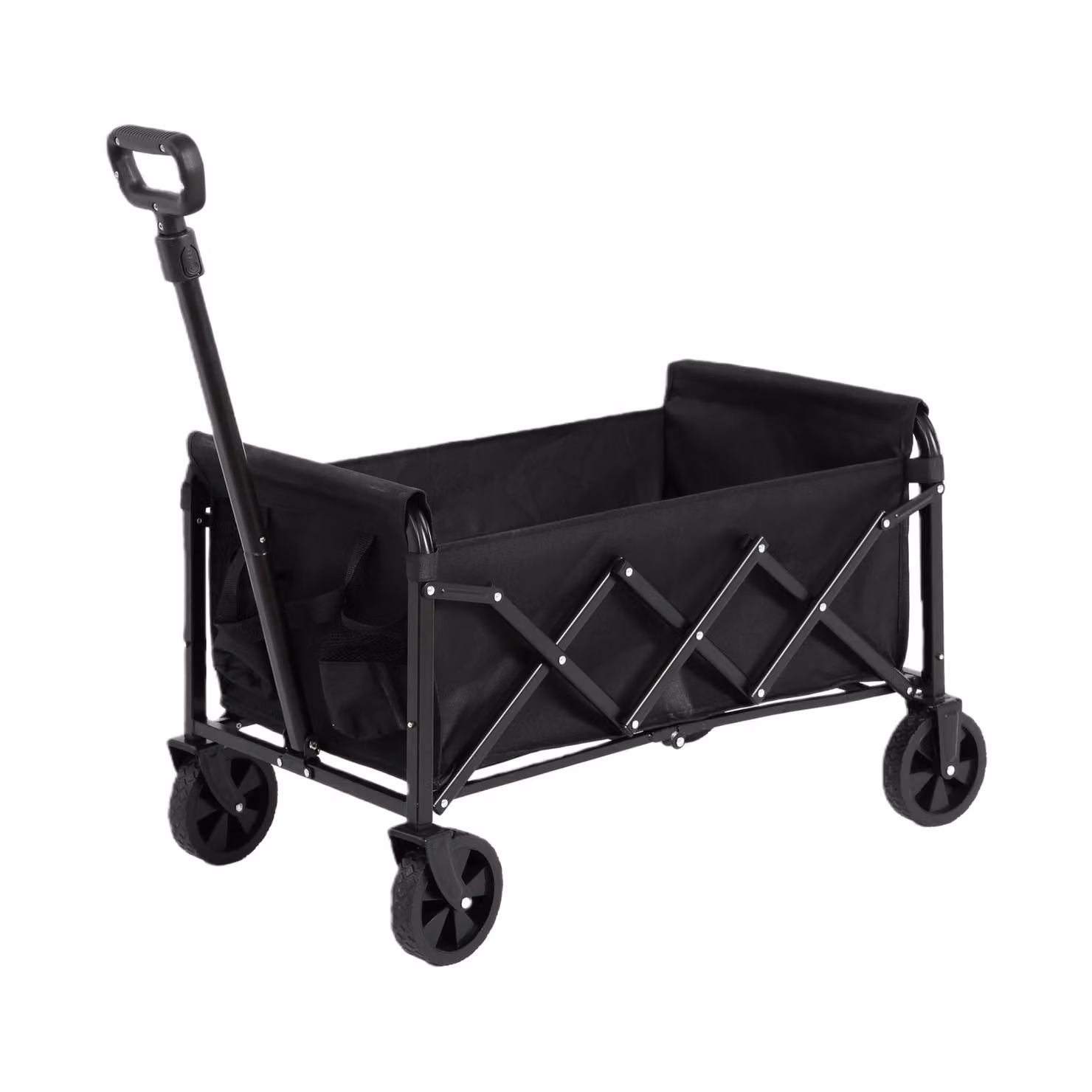 Carrello da giardino pieghevole, carrello con freni, robusto carrello da trasporto, ampia capacità e maniglia automatica, per la spiaggia, il giardino e la spesa, nero