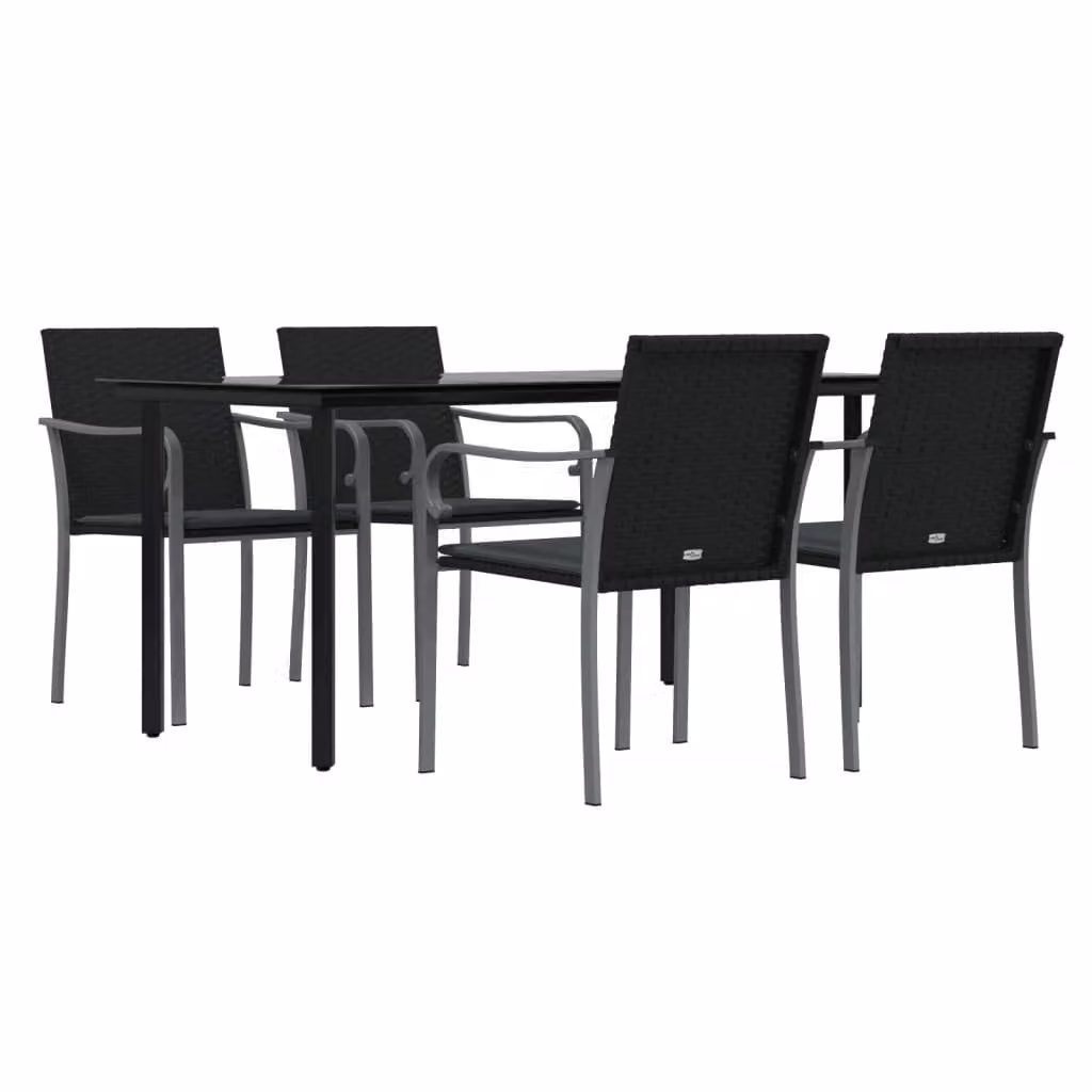 Set Pranzo da Giardino 5pz con Cuscini in Polyrattan e Acciaio