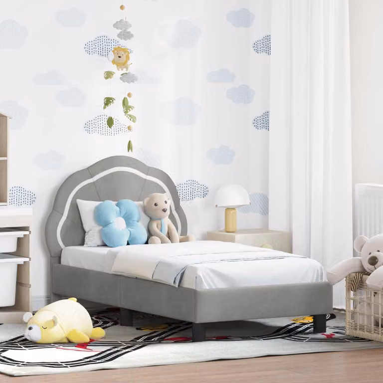 vidaXL Struttura letto per bambini moderna in velluto grigio con testata imbottita L/P/H: 140 x 70 x 83 cm