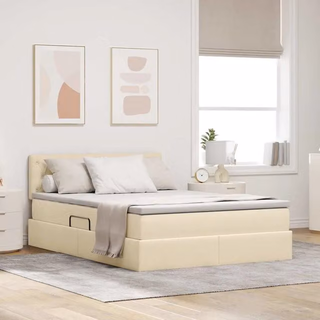 Letto con contenitore e materasso ibrido vidaXL in velluto beige e bianco L/P/H: 200 x 140 x 44 cm