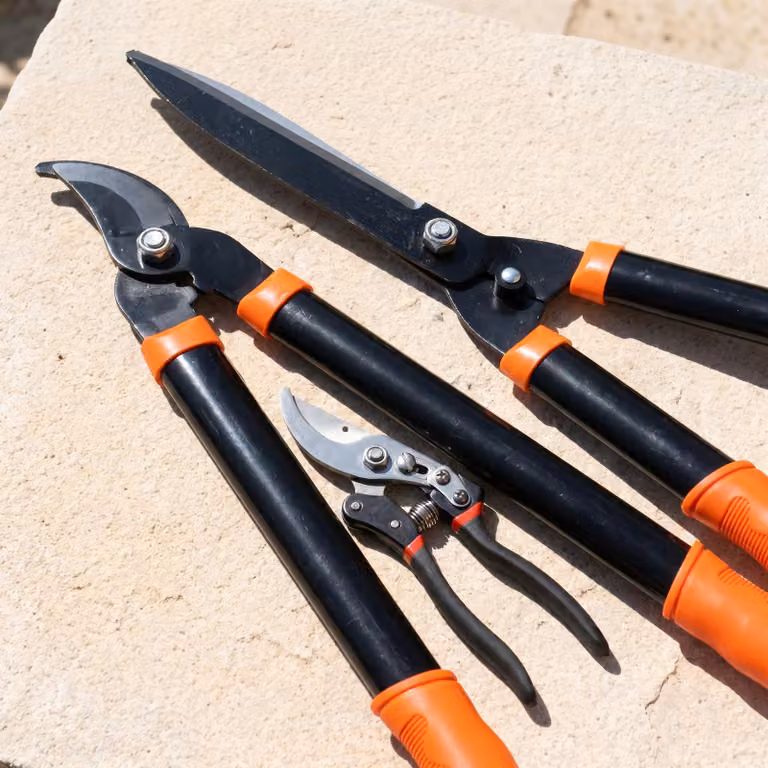 Set 3 Pezzi Attrezzi da Giardino - Cesoie Siepi, Troncarami e Forbici da Potatura in Acciaio Temprato - Impugnature Antiscivolo