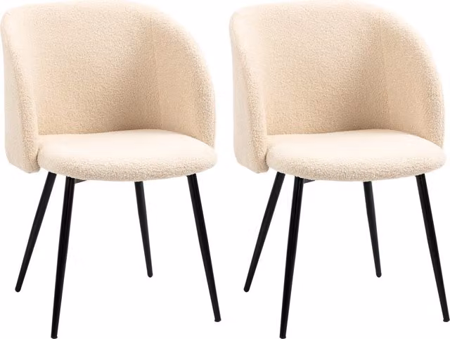 Set di 2 sedie da pranzo moderne HOMCOM con imbottitura in tessuto bouclé beige e gambe in acciaio nero