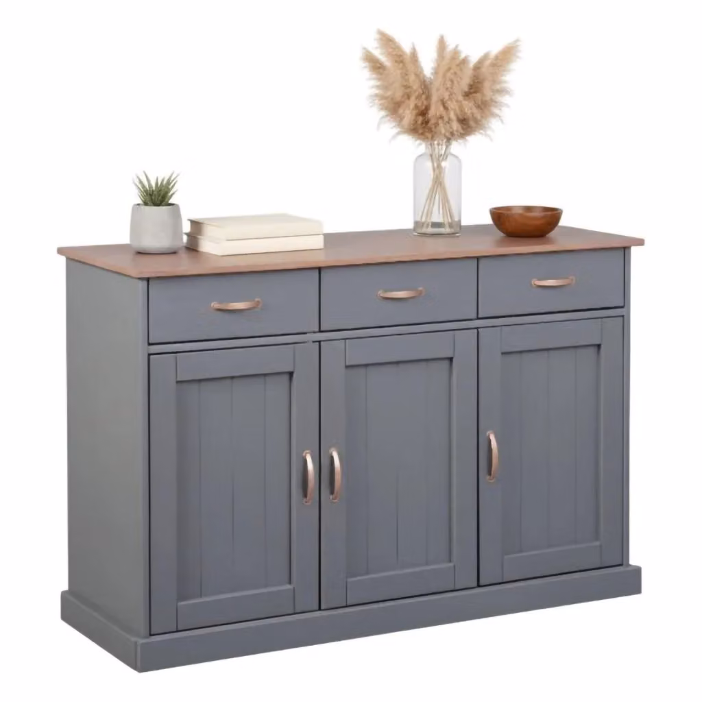 Madia Silius DMORA Credenza con 3 Cassetti in Legno Grigio L: 131 cm, P: 45 cm, H: 86 cm – 2