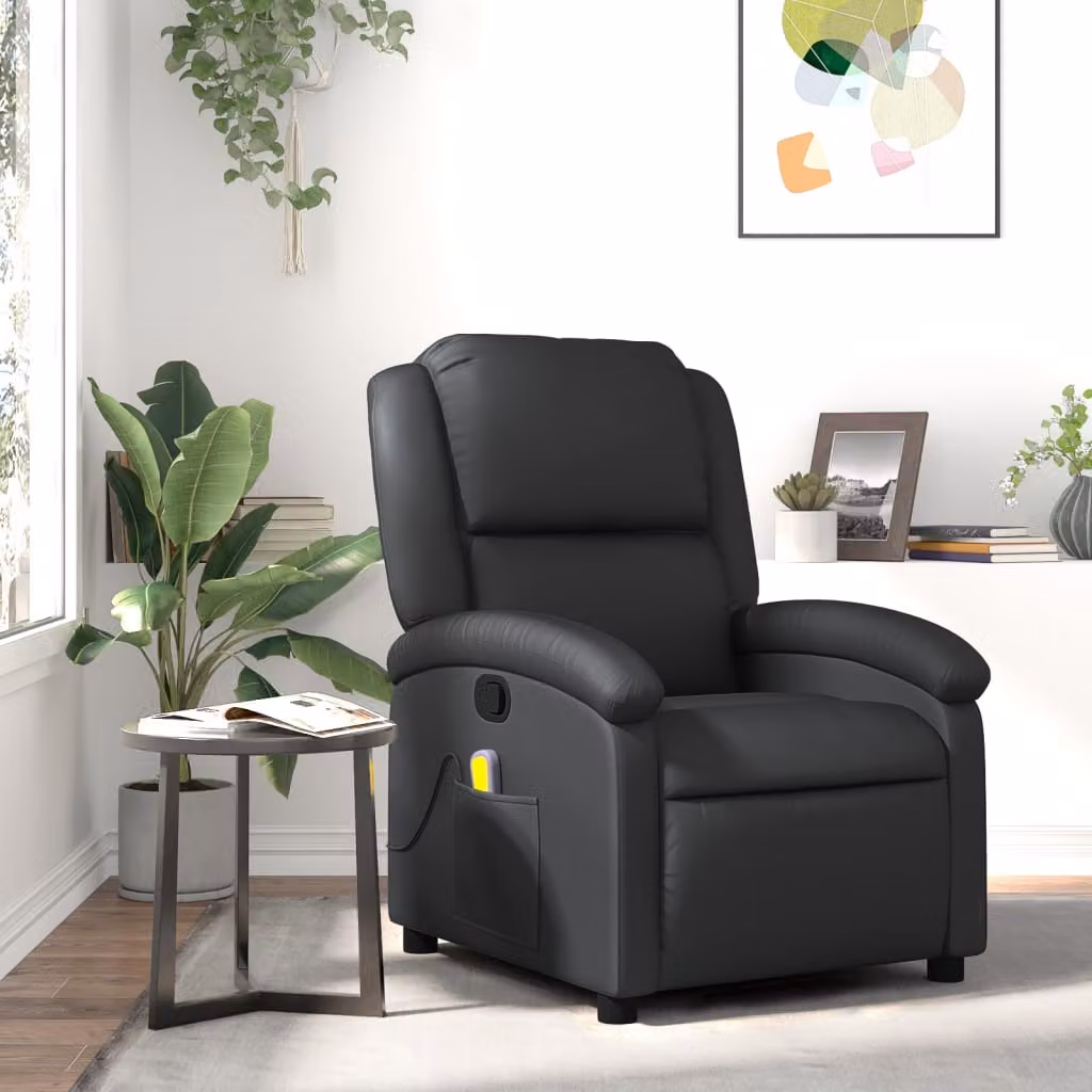 vidaXL Poltrona reclinabile relax in vera pelle nera con braccioli e struttura in legno e metallo