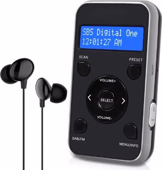Radio Digitale Portatile MP3 con DAB/DAB+ e FM, 20 Preset, Orologio e Allarme, Nero Grigio
