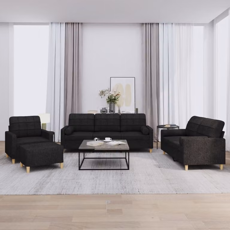 Maison Exclusive - Set divano 4 pezzi con cuscini, tessuto nero