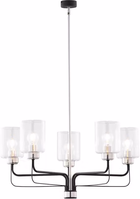 Lampadario CERES nero nichel 5xE27 vetro trasparente Jupiter