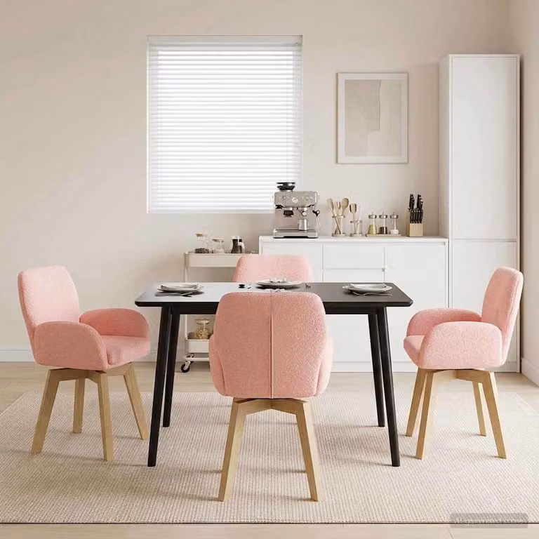Set di 4 sedie da pranzo girevoli vidaXL in tessuto bouclé rosa, L: 54 cm, P: 58 cm, H: 87 cm