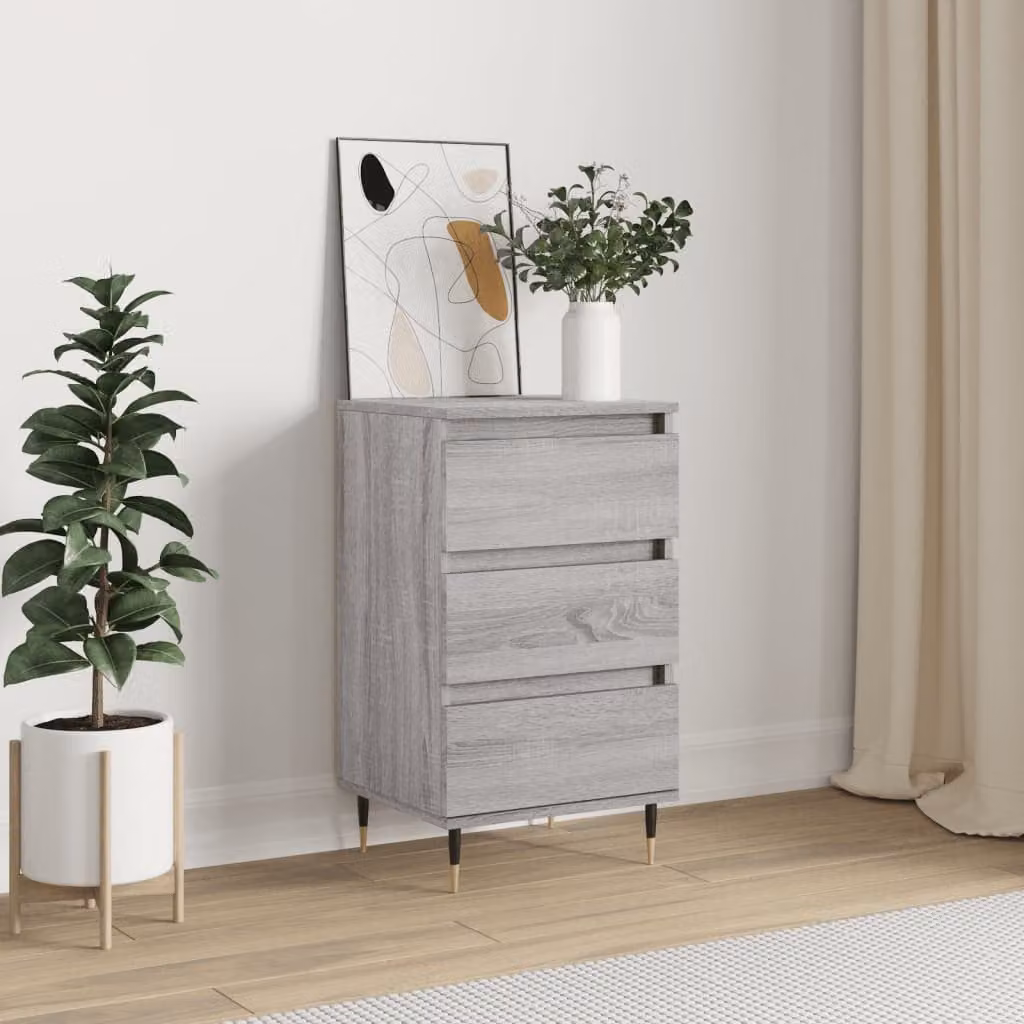 Credenza moderna vidaXL in legno multistrato e metallo, Grigio, L 40 cm x P 35 cm x H 70 cm