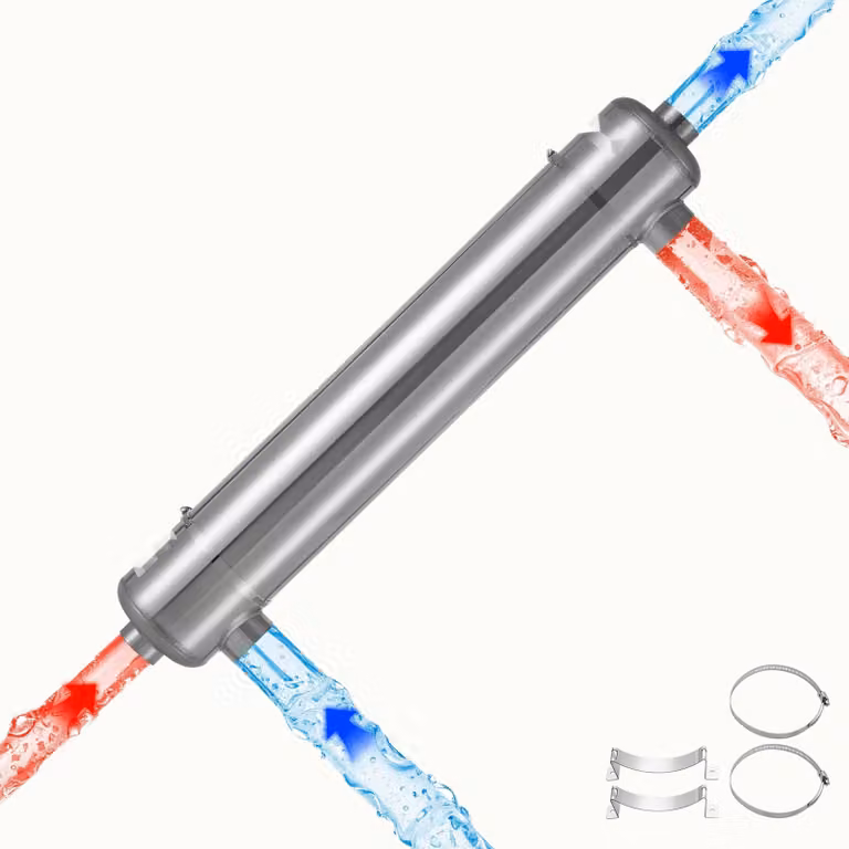 Scambiatore di calore per piscina - Scambiatore di calore per riscaldamento piscine, 105,5 kW - Acciaio inossidabile con 30 tubi - Pressione di esercizio: 1,0 MPa - Superficie di scambio: 0,69 m² - Adatto per il riscaldamento di piscine e spa