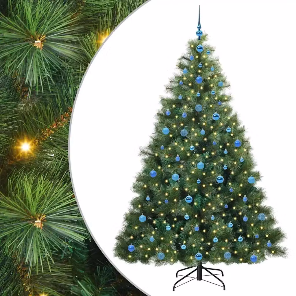 Albero di Natale artificiale moderno vidaXL verde con 300 LED luce bianca calda in PE e PVC, Altezza: 210 cm – 2