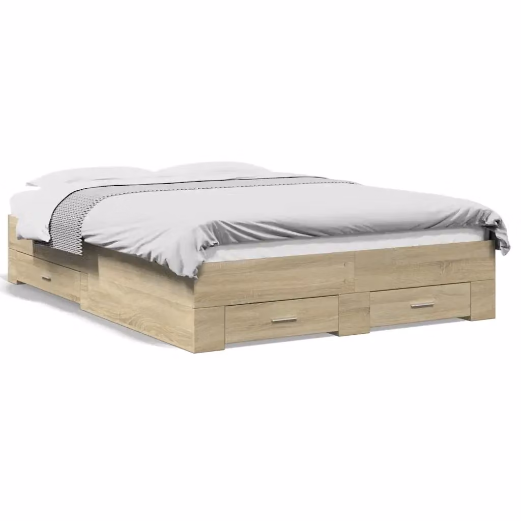 vidaXL Giroletto con Cassetti in Legno Rovere, L: 138 cm, P: 193 cm, H: 32 cm – 2