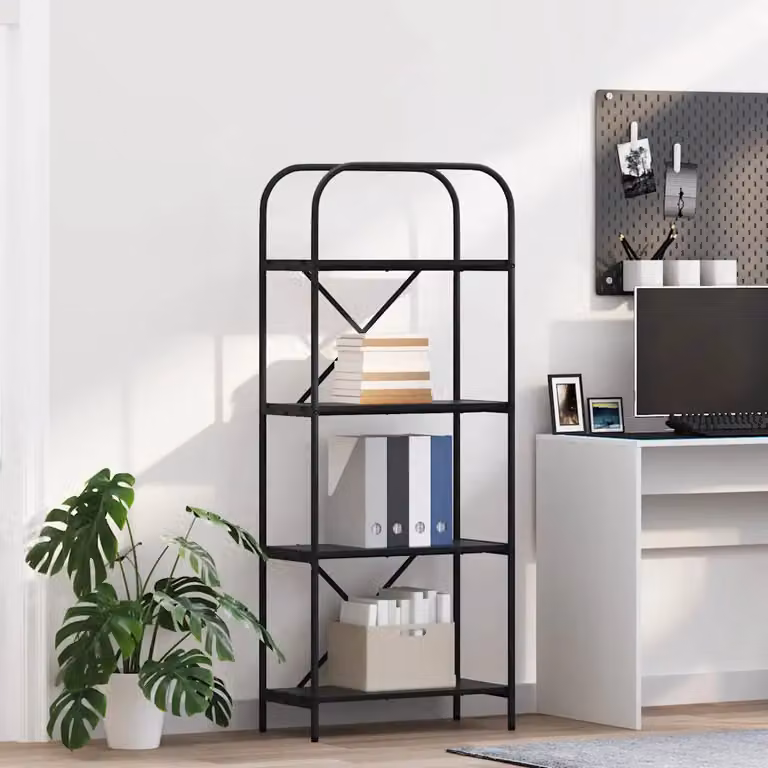 Libreria moderna vidaXL a 4 livelli in metallo e MDF nero L 60 cm, P 30 cm, H 146 cm