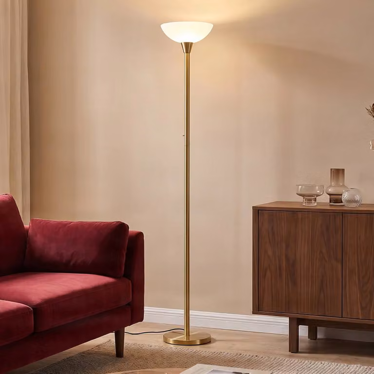 Lampada da terra con luce lettura Ignacia Lindby, Ottone / Oro, Soggiorno / Sala da pranzo, Metallo, Moderno, Lampada da terra