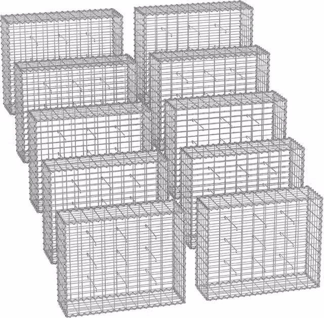 Set di 10 gabbioni per pietre gabbia metallica cestino per pietre maglia 5 x 10 cm zincato muro decorazione da giardino 100 x 50 x 30 cm grigio 12_0005956