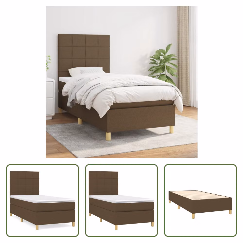 The Living Store Letto a molle con materasso marrone scuro 90x190 cm in tessuto