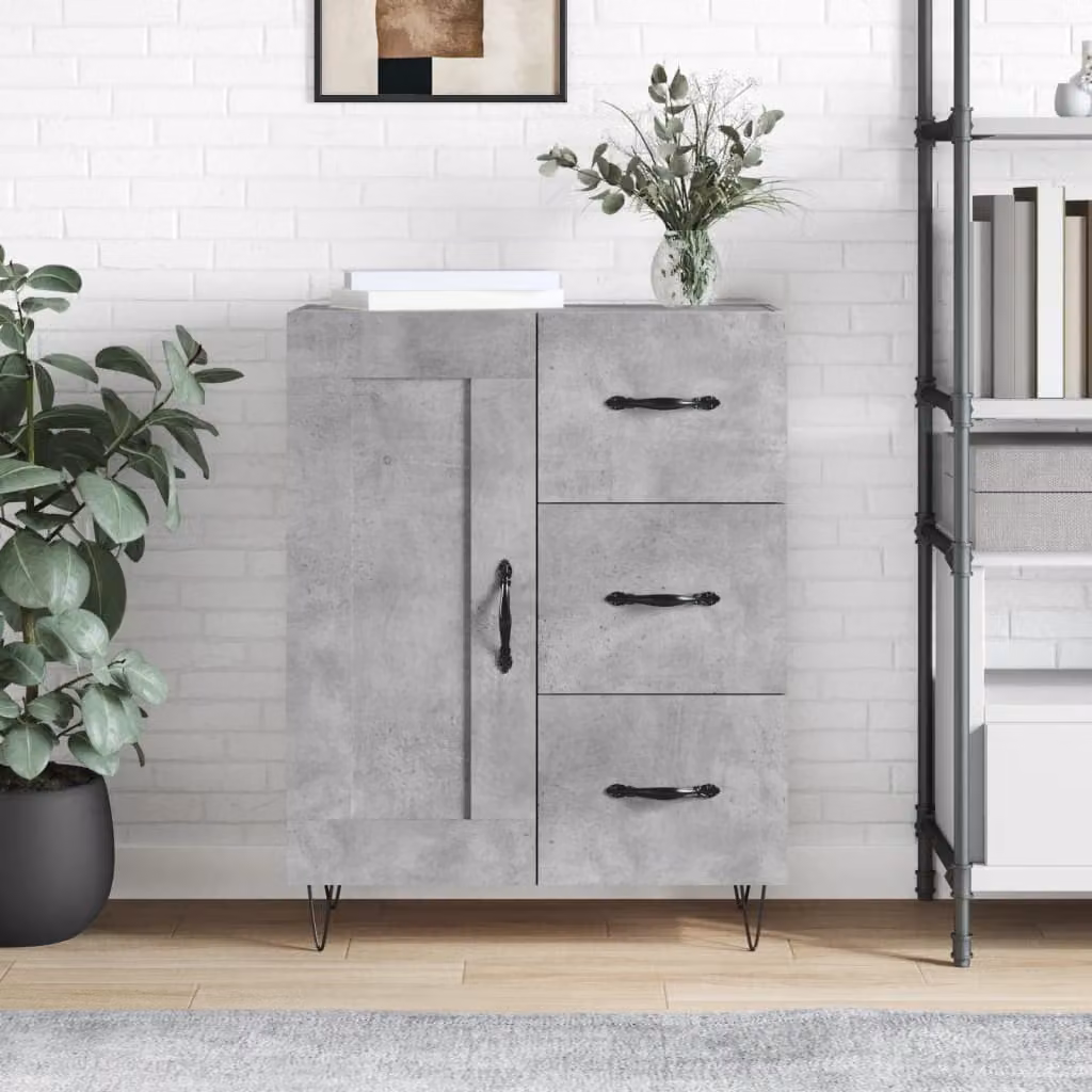 Credenza vidaXL in legno multistrato e metallo, Grigio Cemento, L: 69,5 cm, P: 34 cm, H: 90 cm