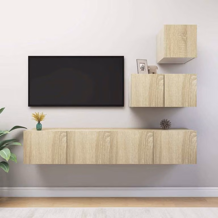 Set di Mobili Porta TV 4 Pezzi vidaXL in Legno Multistrato Moderno Colore Rovere Sonoma Beige e Marrone
