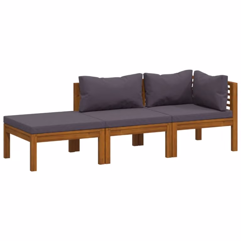 Set Divani da Giardino 3 pz con Cuscini in Massello di Acacia
