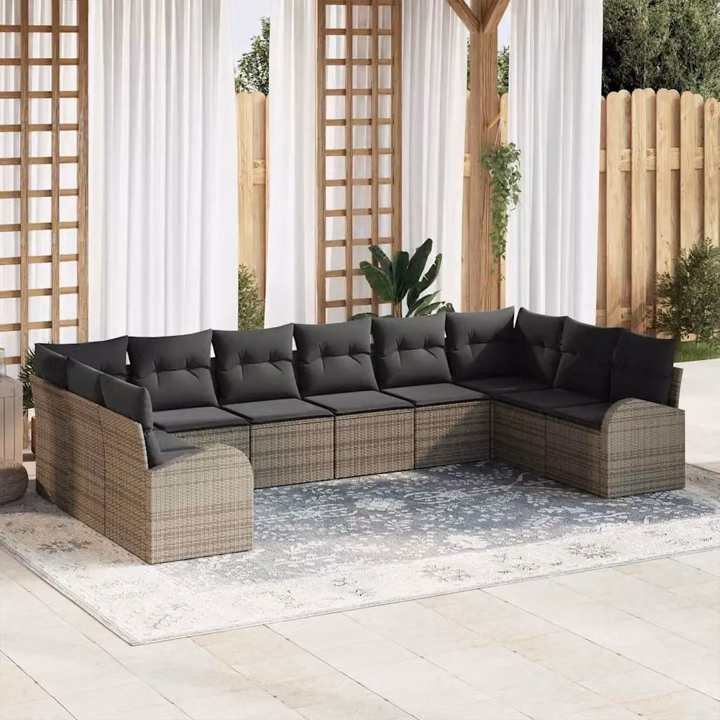 Set Divano da Giardino a L vidaXL in Polyrattan Grigio con Cuscini e Struttura in Metallo – 1