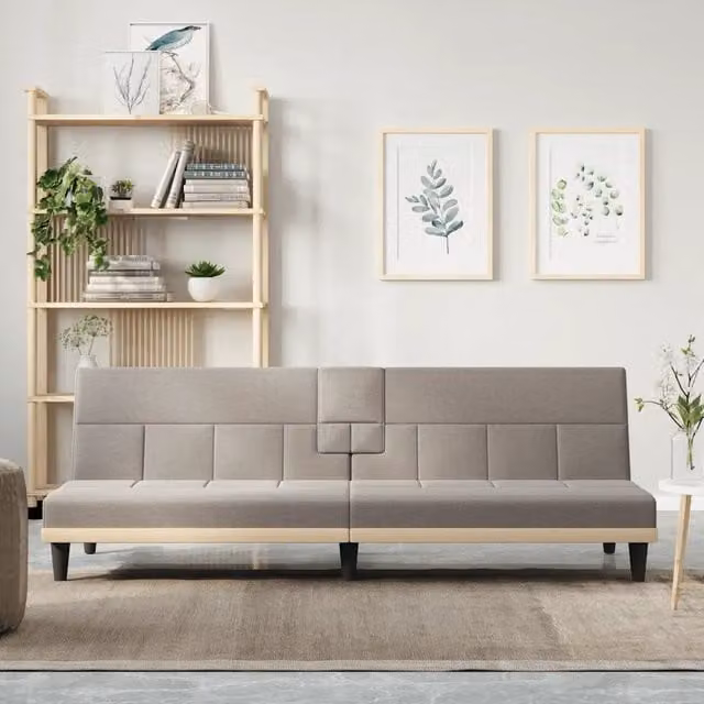 Divano Letto con Portabicchieri-Sofa Letto-Daybed in Tessuto Tortora