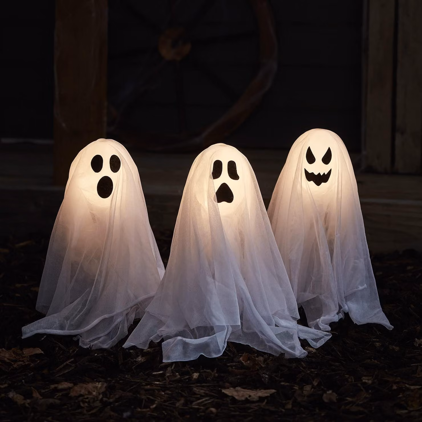 Set di 3 luci a LED a forma di fantasmi, decorazioni per Halloween, 40 cm
