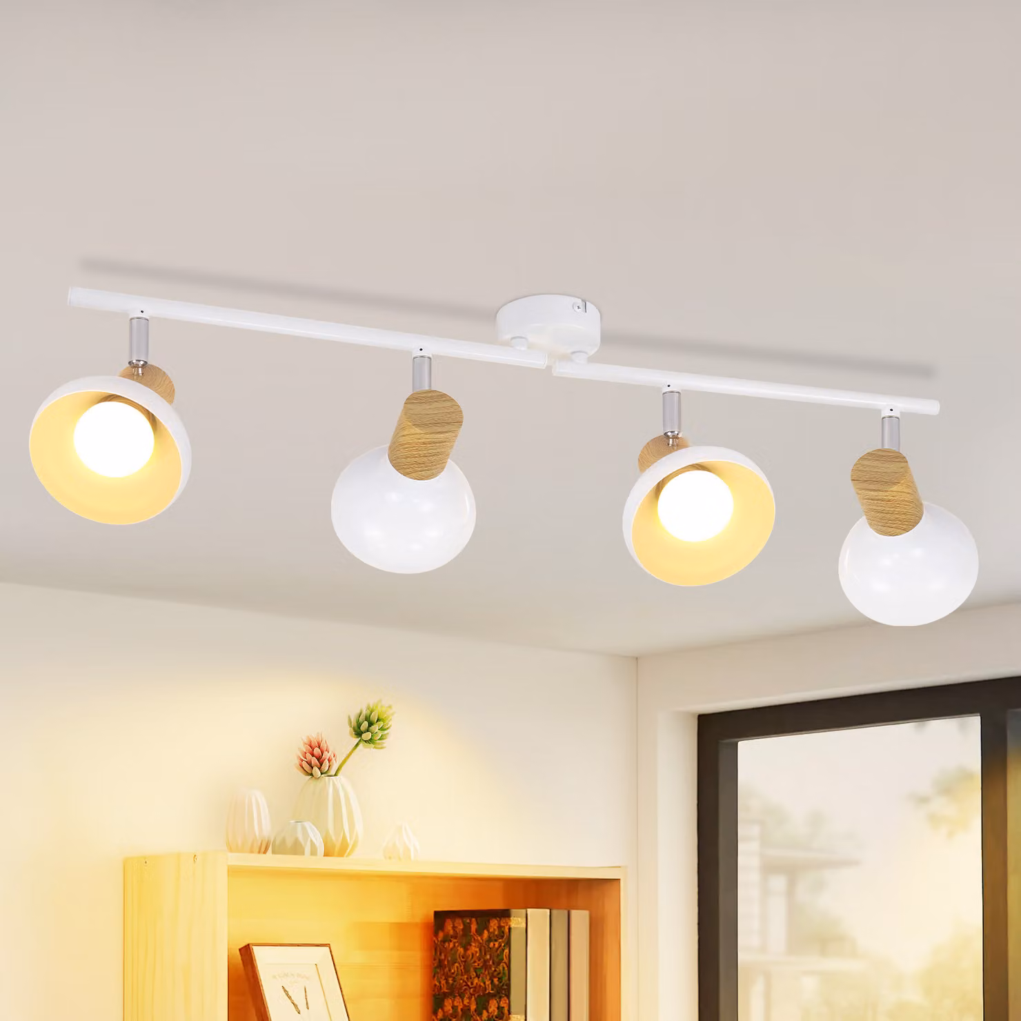 ZMH plafoniera faretto da soffitto vintage lampada da soffitto per corridoio lampada da soffitto industriale 4 fiamme faretto da soffitto per interni 350° orientabile bianco E14 faretto senza lampadina
