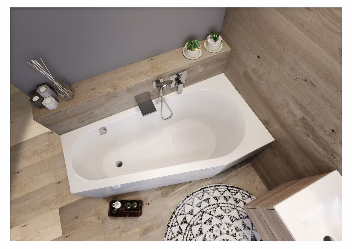 RIHO Delta baignoires d'angle, version gauche, variante Plug & Play, 1 place, blanc, B069007005, B069007005