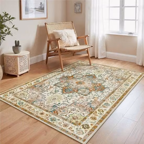 Tappeto Vintage Boho Multicolore Lavabile e Antiscivolo L: 120 cm, P: 170 cm