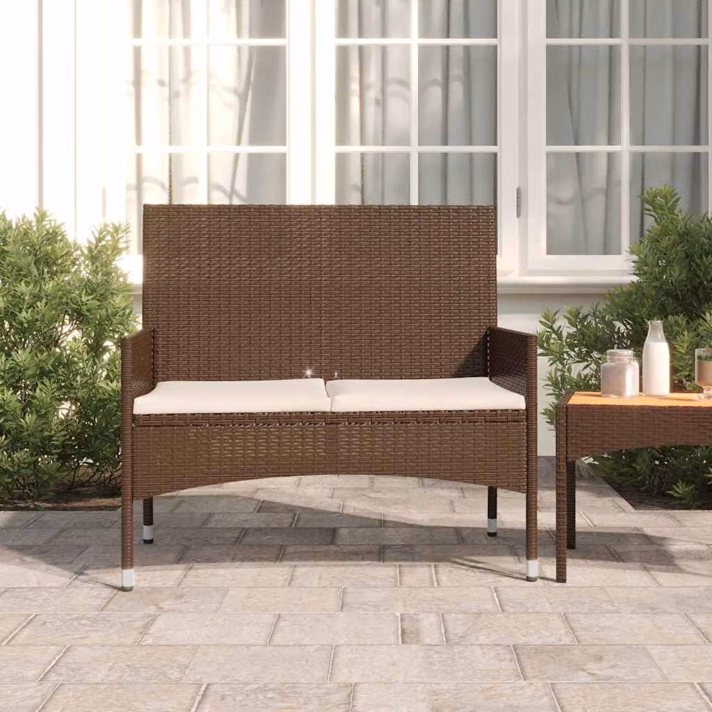 vidaXL Panca da Giardino a 2 Posti in Polyrattan Marrone con Cuscini Beige