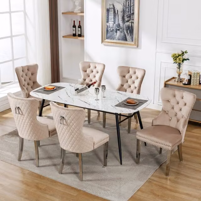 Sedie da Pranzo in Velluto con Gambe in Metallo ¨C Xylo ¨C Beige, Set 6 Pezzi
